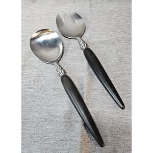 Vintage Silvercraft forged stainless spoon and fork serving set Black MCM